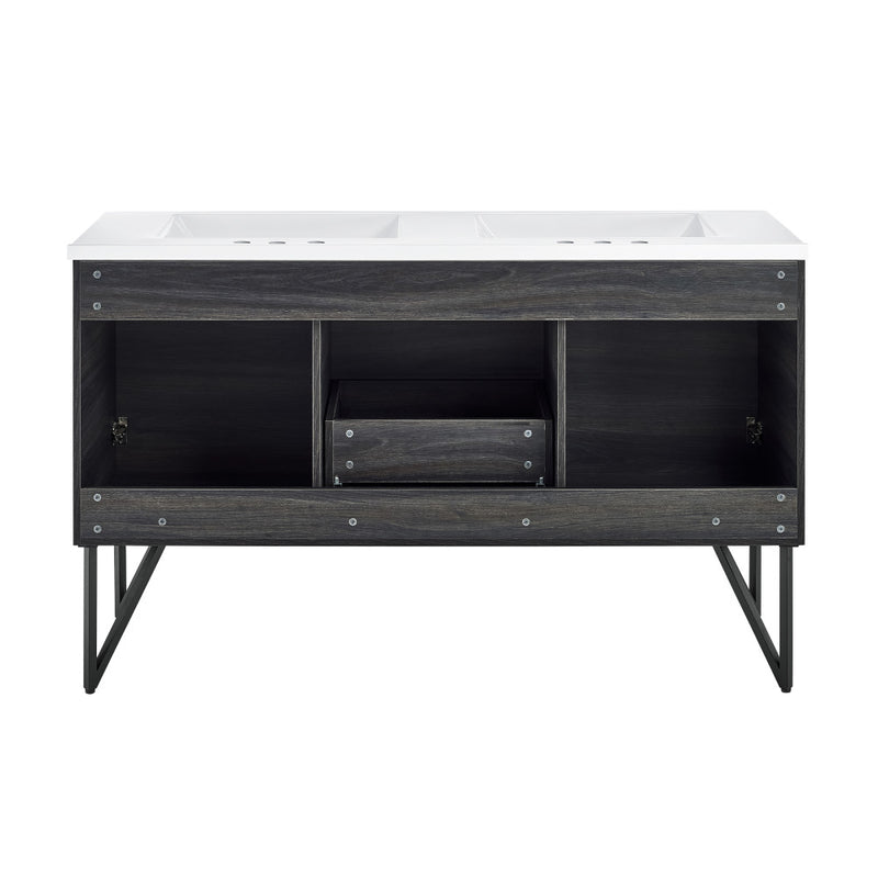 Annecy 60 in. Black Walnut, Double Basin Bathroom Vanity With White, 3-Hole Artificial Stone Sink Top