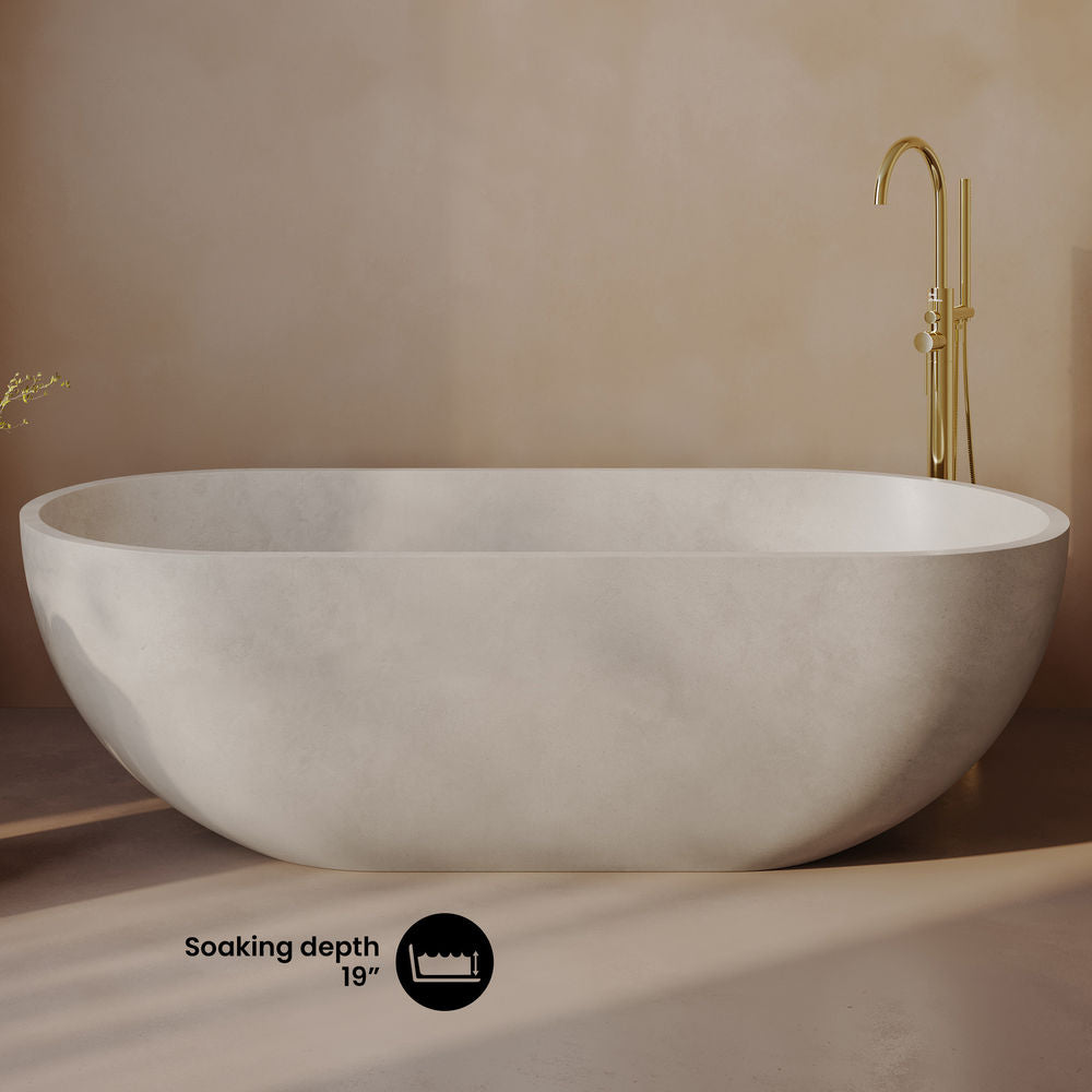 Claire 60" Freestanding Concrete Bathtub in Sand, Drain Included