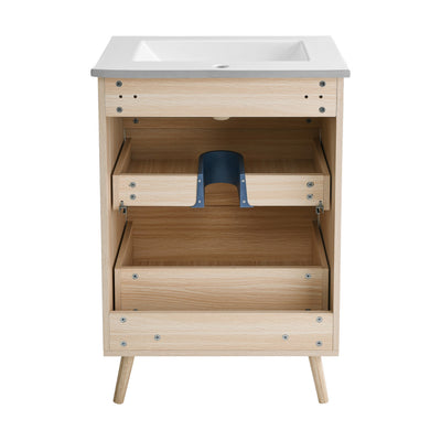 Brusque 24" Freestanding Bathroom Vanity in Natural Oak with Sink Top