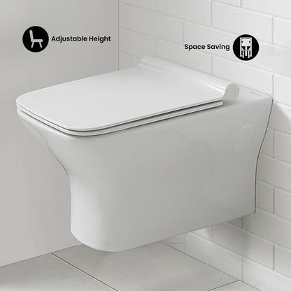 Carre Wall-Hung Toilet Bundle 0.8/1.6 GPF Dual Flush in Glossy White with Black Flush Plate