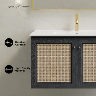 Classe 36" Wall-Mounted Bathroom Vanity in Black Oak with Single Faucet Hole Vanity Top