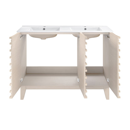 Cascade 48" Freestanding Bathroom Vanity in White Oak with Double Basin Sink Top