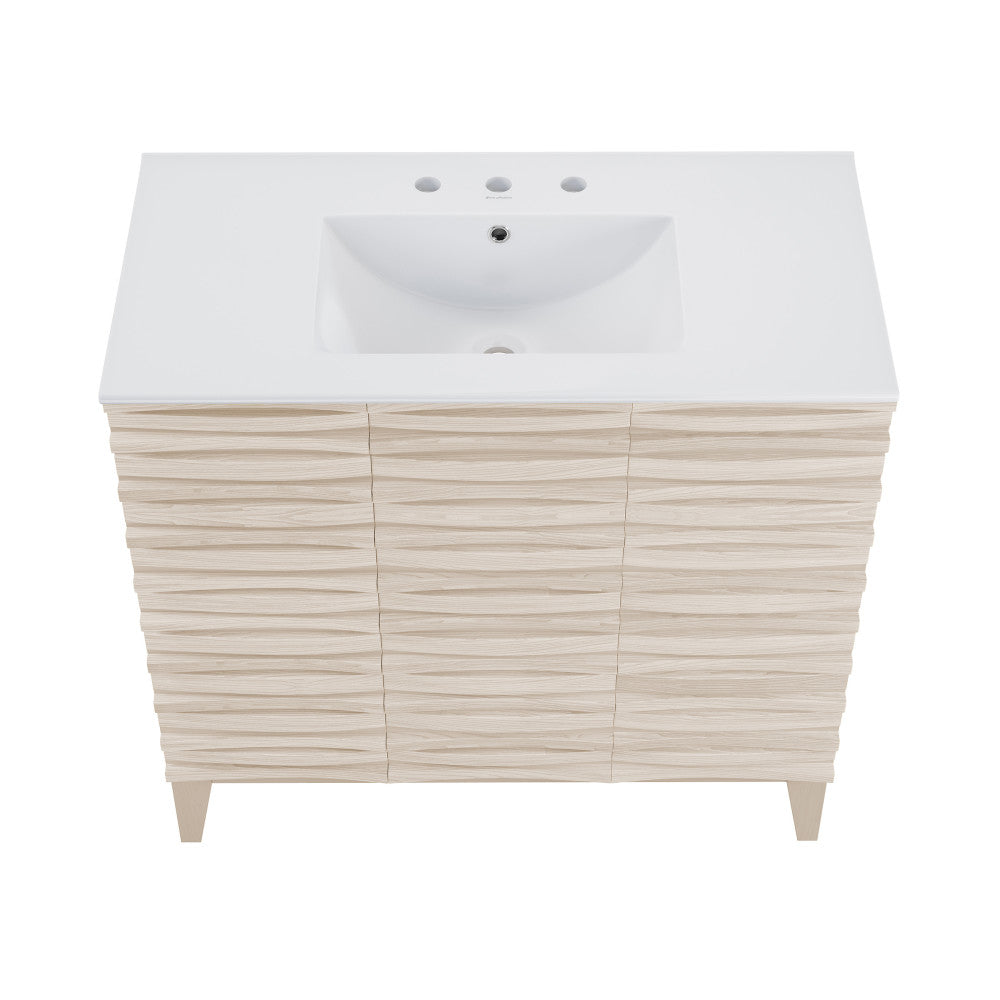 Cascade 36 in. White Oak Bathroom Vanity With White, 3-Hole Ceramic Sink Top