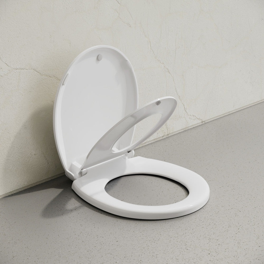 Round Toilet Seat with Toddler Seat Built In, Family Toilet Seat in Glossy White