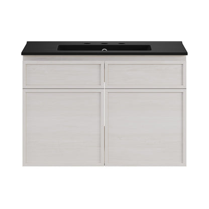 St. Tropez 30" Wall-Mounted Bathroom Vanity in White Oak with Black 3-Hole Widespread Sink Top