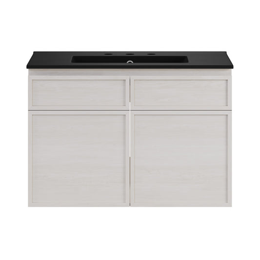St. Tropez 30" Wall-Mounted Bathroom Vanity in White Oak with Black 3-Hole Widespread Sink Top