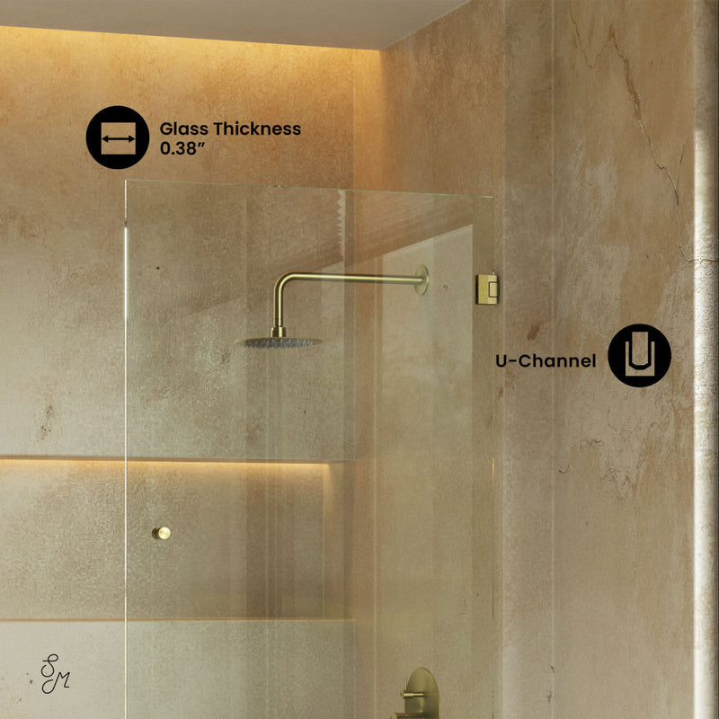 Voltaire 24 x 58 Frameless Pivot 3/8 in. (10mm) Ultra Clear Tempered Glass Tub Door with Gold Brushed Hardware