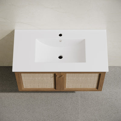 Classe 36" Wall-Mounted Bathroom Vanity in Brown Oak with Single Faucet Hole Vanity Top