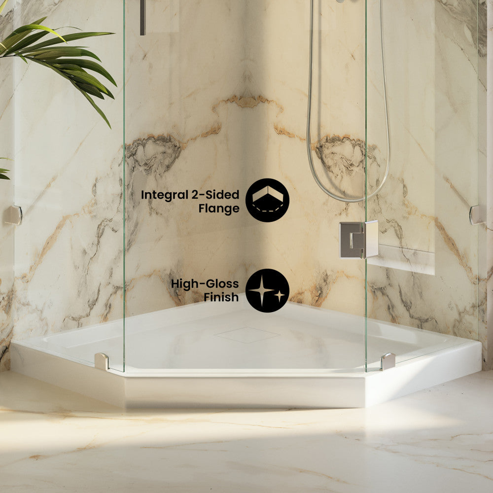 Marquette 36" x 36" Neo-Angle Single-Threshold Shower Pan Base with Center Drain in Glossy White