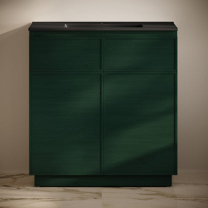 St. Tropez 36" Freestanding Bathroom Vanity in Green Oak with Black Sink Top