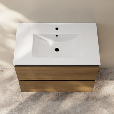 Liberte 30" Wall-Mounted Bathroom Vanity in Brown Oak with Sink Top