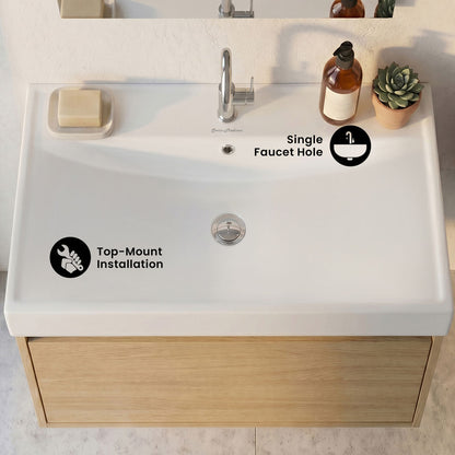 Carre 24" Vanity Top Bathroom Sink Single Hole