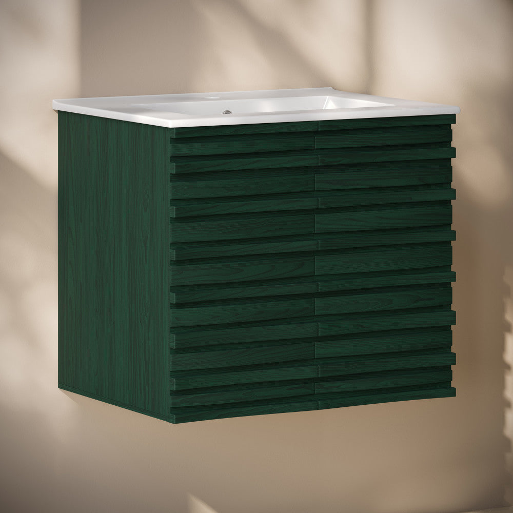 Cascade 24" Wall-Mounted Bathroom Vanity in Green Oak with Sink Top