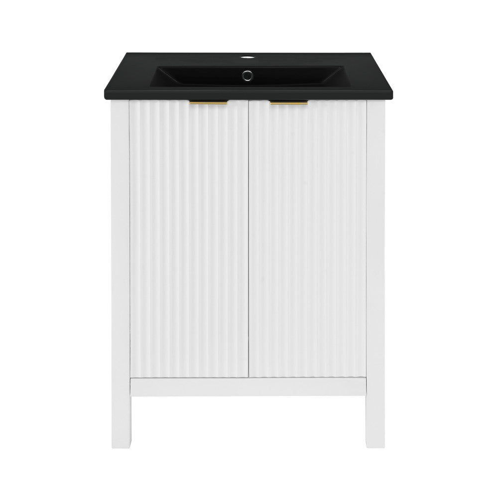 Bastille 24 in. White Bathroom Vanity With Black Ceramic Sink Top