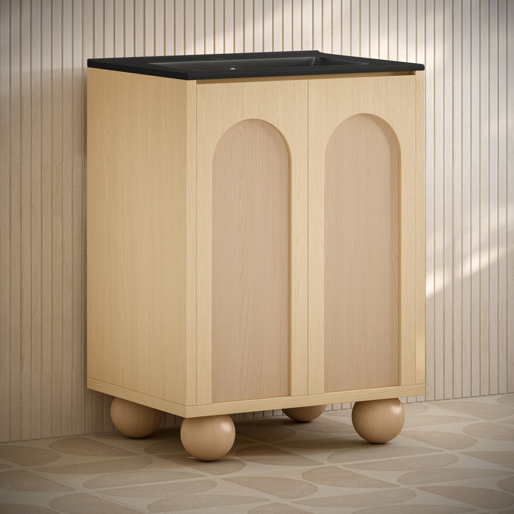 Plaisir II 24" Freestanding Bathroom Vanity in Natural Oak with Black Sink Top