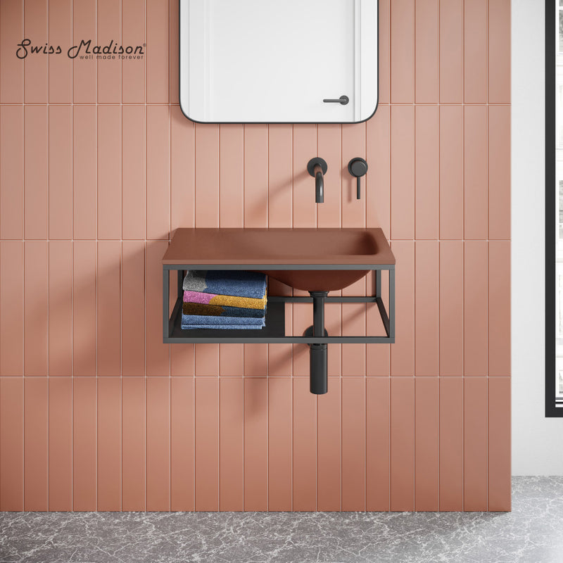 Lisse 24" Rectangle Concrete Wall-Mount Bathroom Sink in Terracotta with Matte Black Frame
