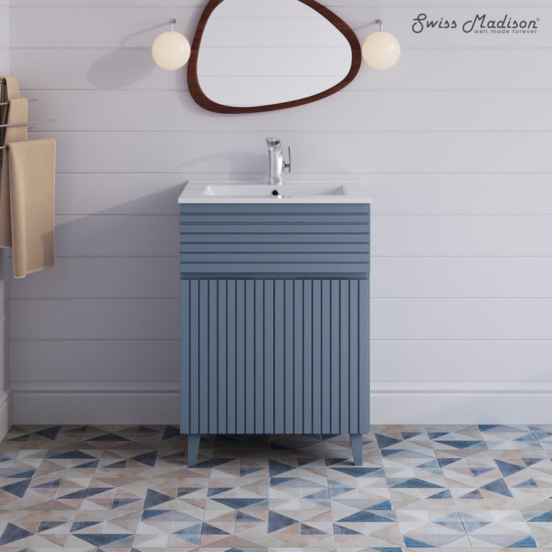 Bernay 24" Freestanding Bathroom Vanity in Blue Heather with Sink Top
