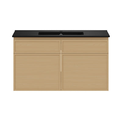 St. Tropez 36" Wall-Mounted Bathroom Vanity in Natural Oak with Black Sink Top