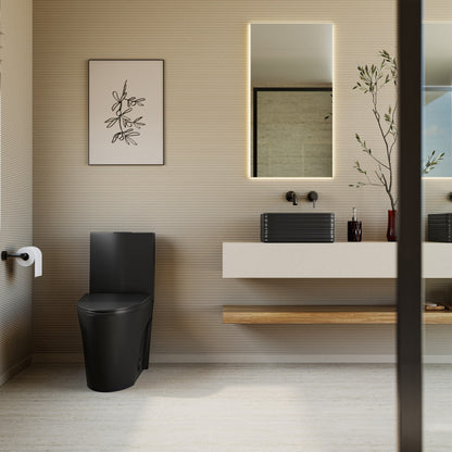 St. Tropez One Piece Elongated Toilet Dual Vortex™ Flush in Matte Black, Black Hardware 1.1/1.6 gpf