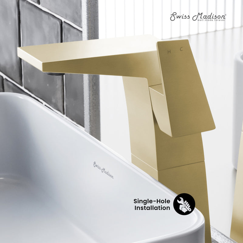 Carre Single Hole, Single-Handle, High Arc Bathroom Faucet in Brushed Gold