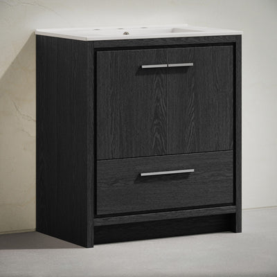 Virage 30" Freestanding Bathroom Vanity in Black Oak with 3-Hole Widespread Sink Top