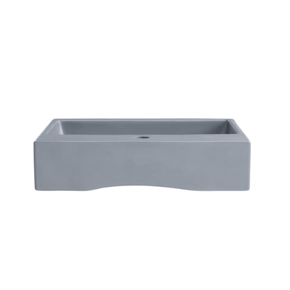 20" rectangular matte gray ceramic vessel sink with flat basin and smooth edges.