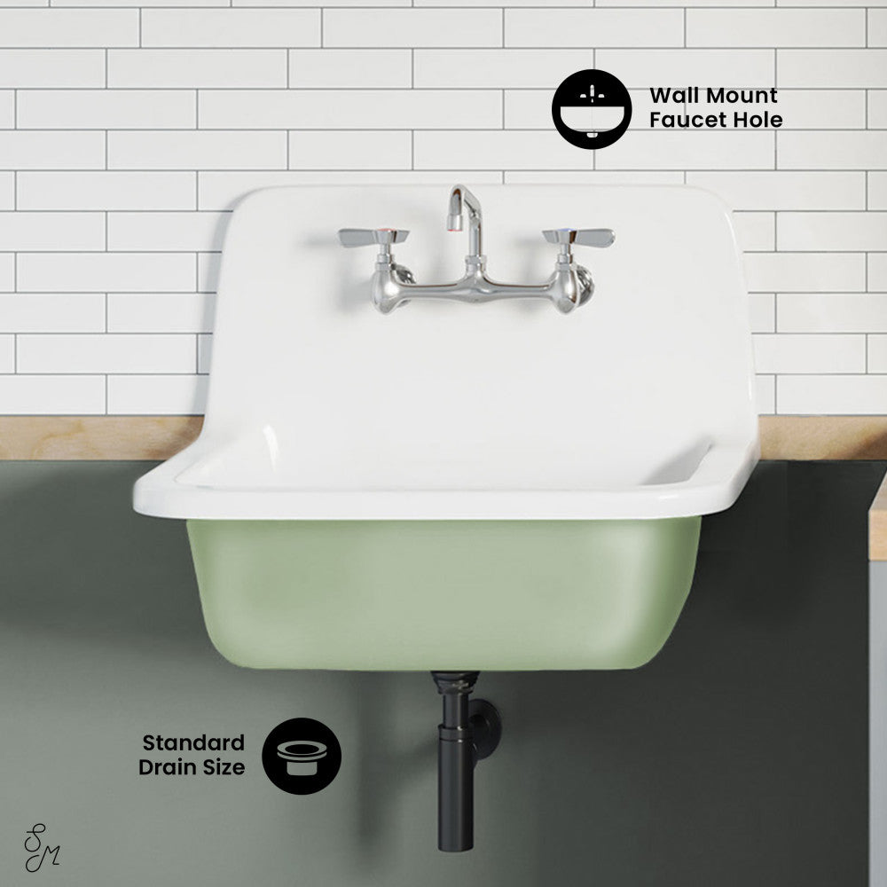 Loire 22" Cast Iron Rectangle Wall-Mounted Sink in Glossy Sage