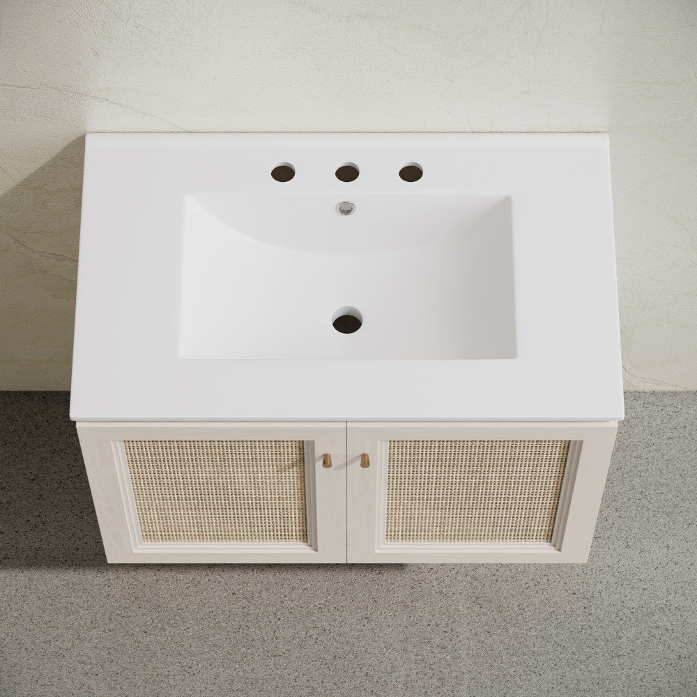 Classe 30" Wall-Mounted Bathroom Vanity in White Oak with Widespread Faucet Holes Vanity Top