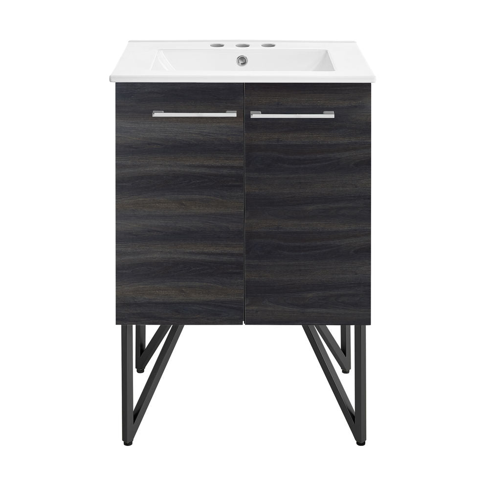 Annecy 24 in. Black Walnut Bathroom Vanity With White, 3-Hole Ceramic Sink Top