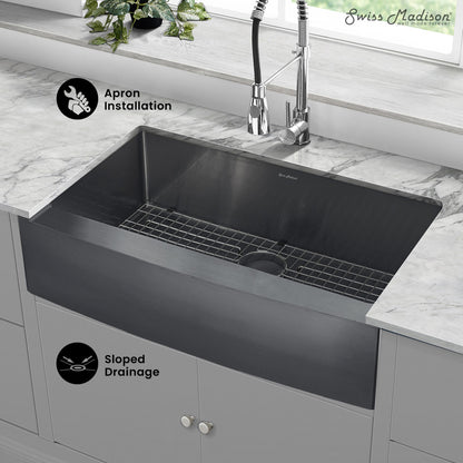 Rivage 36 x 21 Stainless Steel, Single Basin, Farmhouse Kitchen Sink with Apron in Black