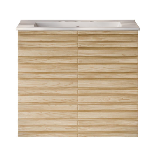 Cascade 24" Wall-Mounted Bathroom Vanity in Natural Oak with 3-Hole Widespread Sink Top