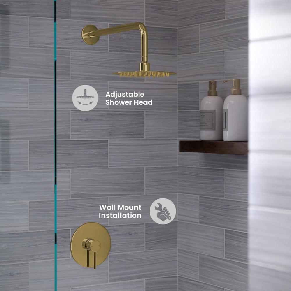 Ivy Single-Handle 1 Spray 8" Wall Mounted Fixed Shower Head in Brushed Gold (Valve Included)