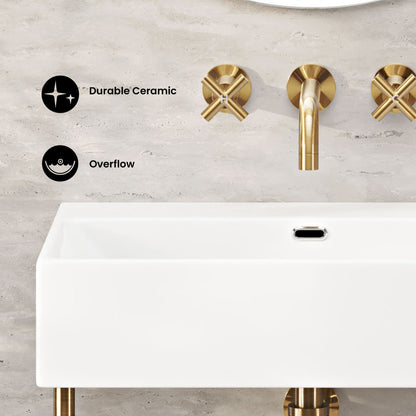 Claire 24" Rectangle Zero Hole Console Sink with Brushed Gold Legs