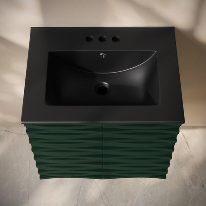 Cascade 24" Wall-Mounted Bathroom Vanity in Green Oak with Black 3-Hole Centerset Sink Top