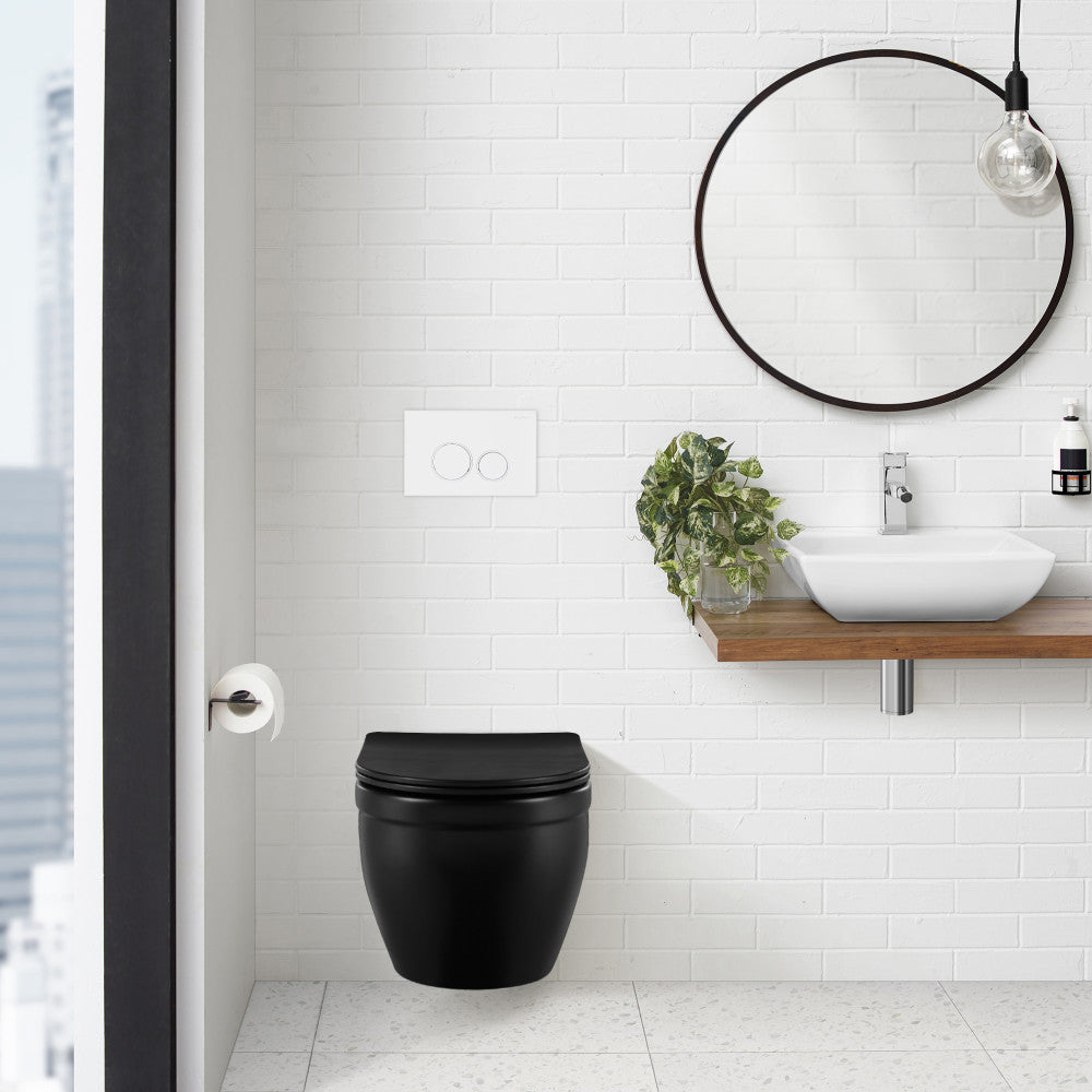 Monaco Wall Mount Dual Flush Actuator Plate with Round Push Buttons in Matte White
