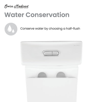 Elongated one-piece toilet with dual flush buttons, white ceramic, smooth design, water-saving model.