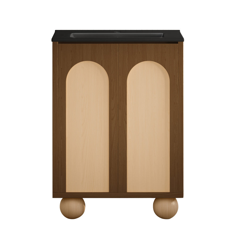 Plaisir II 24" Freestanding Bathroom Vanity in Brown Oak with Black Sink Top