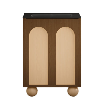 Plaisir II 24" Freestanding Bathroom Vanity in Brown Oak with Black Sink Top