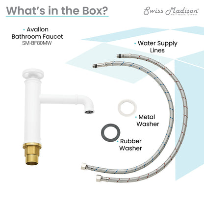 Single-handle bathroom faucet in matte white with curved spout and wheel handle.