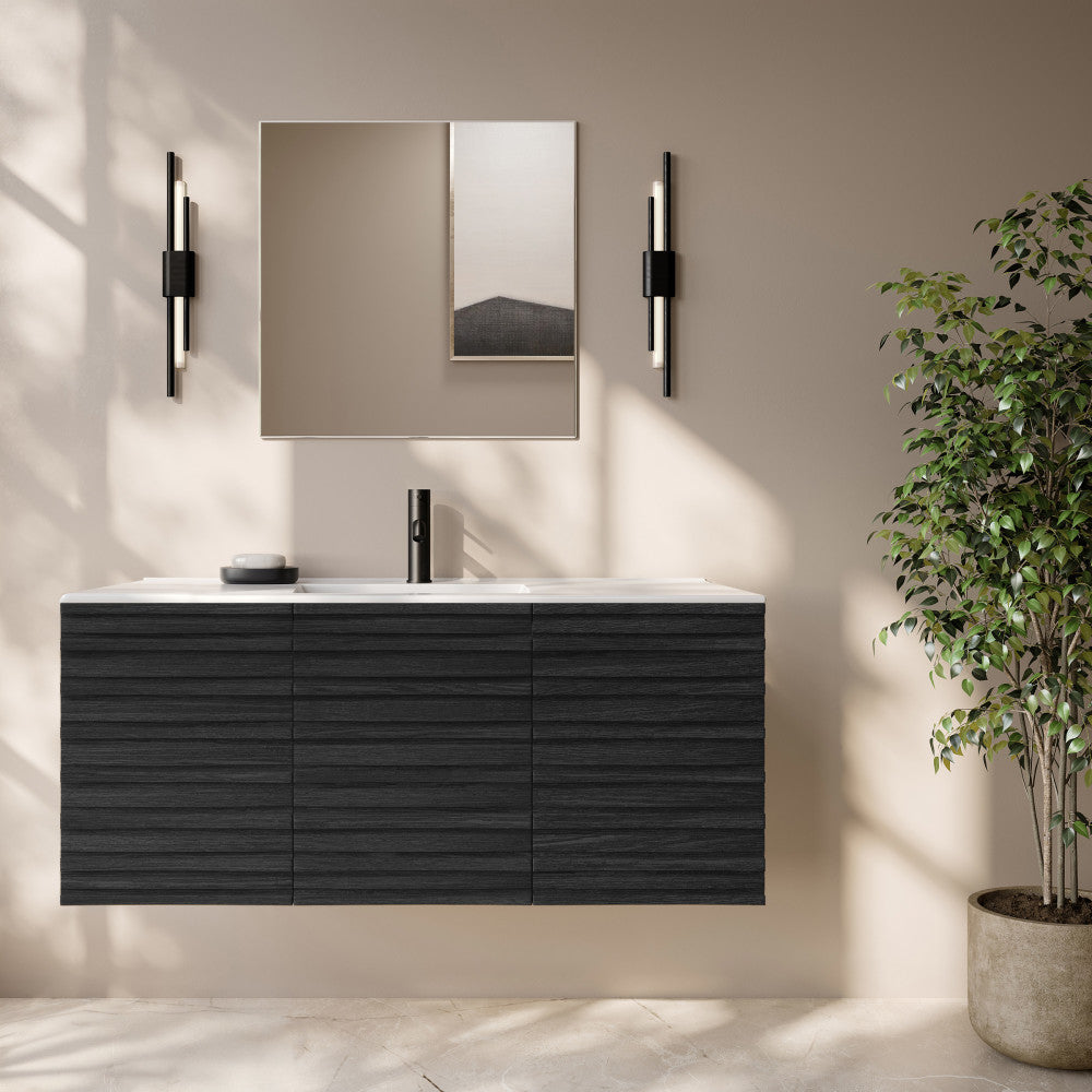 Cascade 48" Wall-Mounted Bathroom Vanity in Black Oak with Sink Top