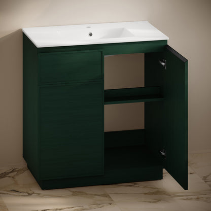 St. Tropez 36" Freestanding Bathroom Vanity in Green Oak with Sink Top
