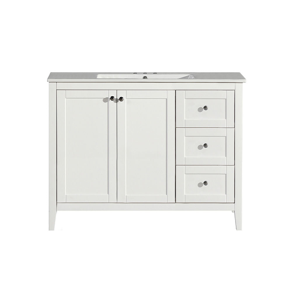 Cannes 48 in. White Bathroom Vanity With White, 3-Hole Ceramic Sink Top