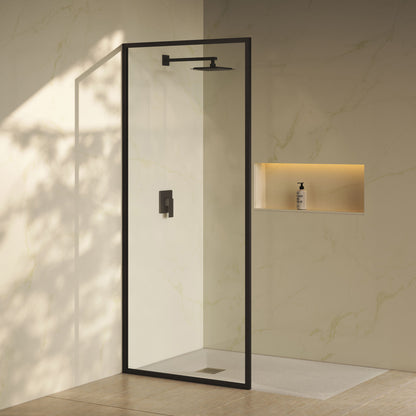 Pierre 34 x 76 Framed Fixed 3/8 in. (10mm) Clear Tempered Glass Shower Door with Matte Black Frame