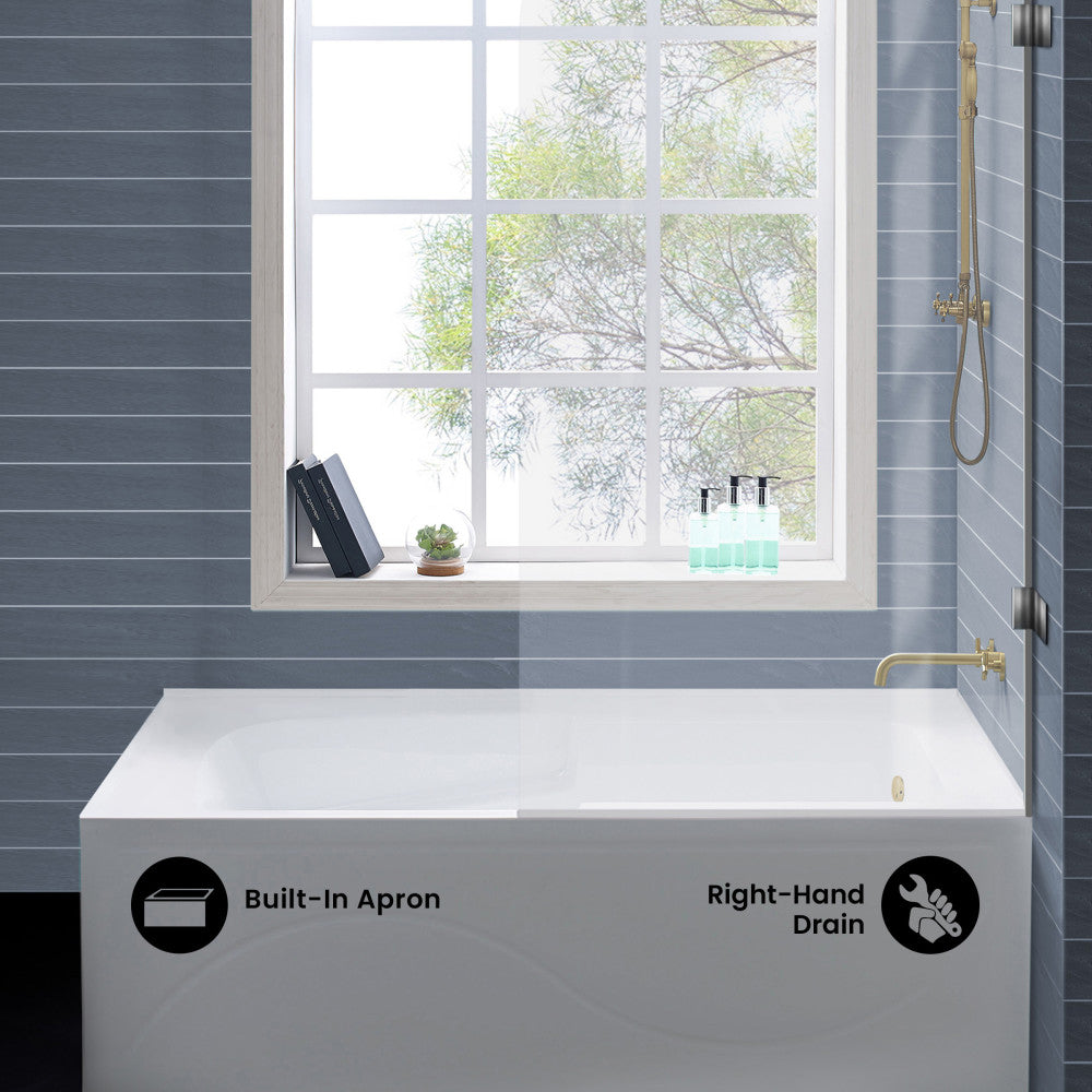 Ivy 54 x 30 Right Drain Soaking Alcove Corner Apron Bathtub in Glossy White with Integrated Overflow, Drain Included