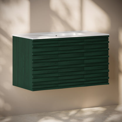 Cascade 36" Wall-Mounted Bathroom Vanity in Green Oak with Sink Top