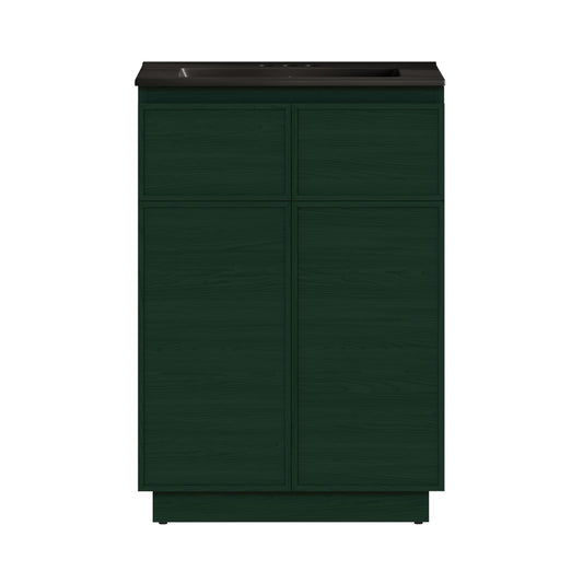 St. Tropez 24" Freestanding Bathroom Vanity in Green Oak with Black 3-Hole Centerset Sink Top