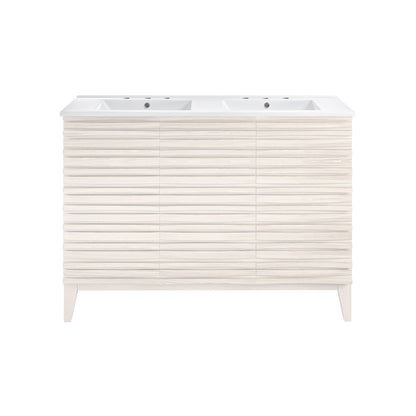 Cascade 48" Freestanding Bathroom Vanity in White Oak with 3-Hole Centerset Double Basin Sink Top