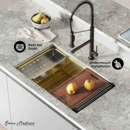 Tourner 32" 18 Gauge Stainless Steel Undermount Kitchen Sink in Polished Gold