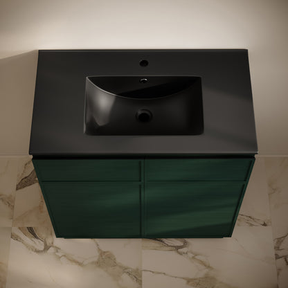 St. Tropez 36" Freestanding Bathroom Vanity in Green Oak with Black Sink Top