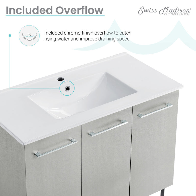 Annecy 36" Freestanding Bathroom Vanity in Gray with Sink Top